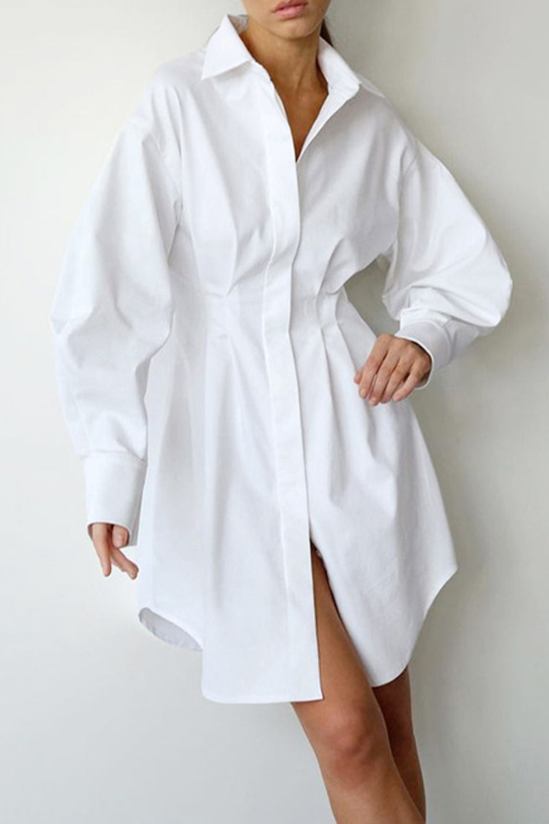 Kaynafashions - Casual Elegant Solid Patchwork Turndown Collar Shirt Dress Dresses