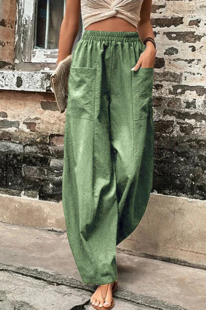 Kaynafashions - Casual Daily Solid Pocket Loose High Waist Harlan Solid Color Bottoms(11 Colors)