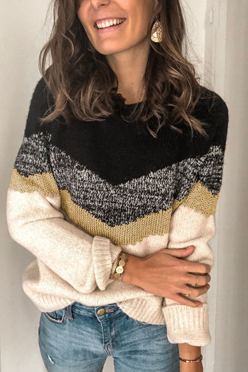 Kaynafashions - Fashion Street Patchwork O Neck Sweaters(5 colors)