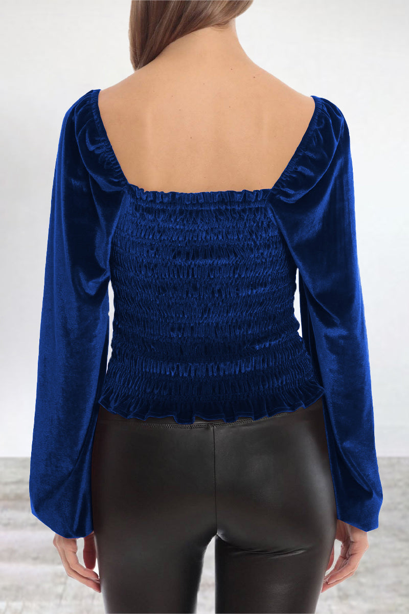 Kaynafashions - Elegant Solid Fold Square Collar Tops