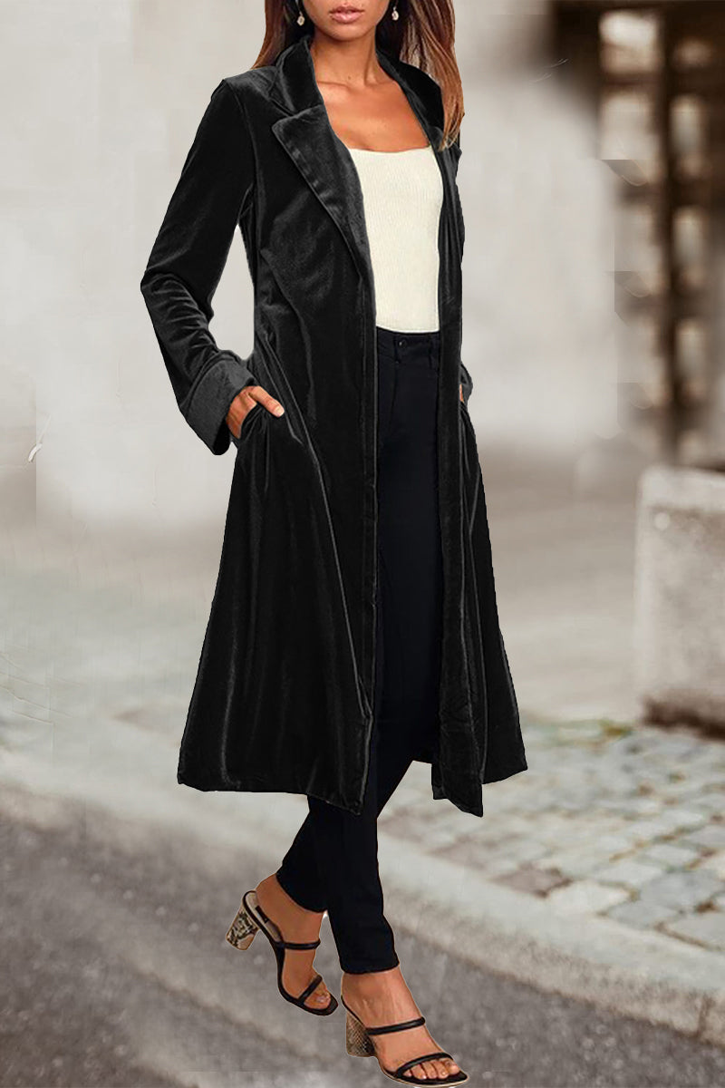 Kaynafashions - British Style Elegant Solid Pocket Turn-back Collar Outerwear