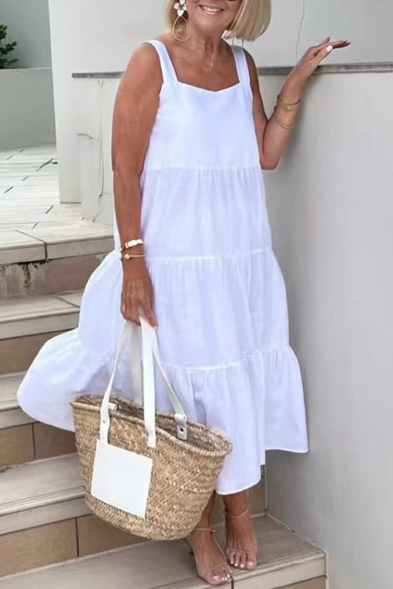 Kaynafashions - Casual Simplicity Solid Fold Cake Skirt Dresses