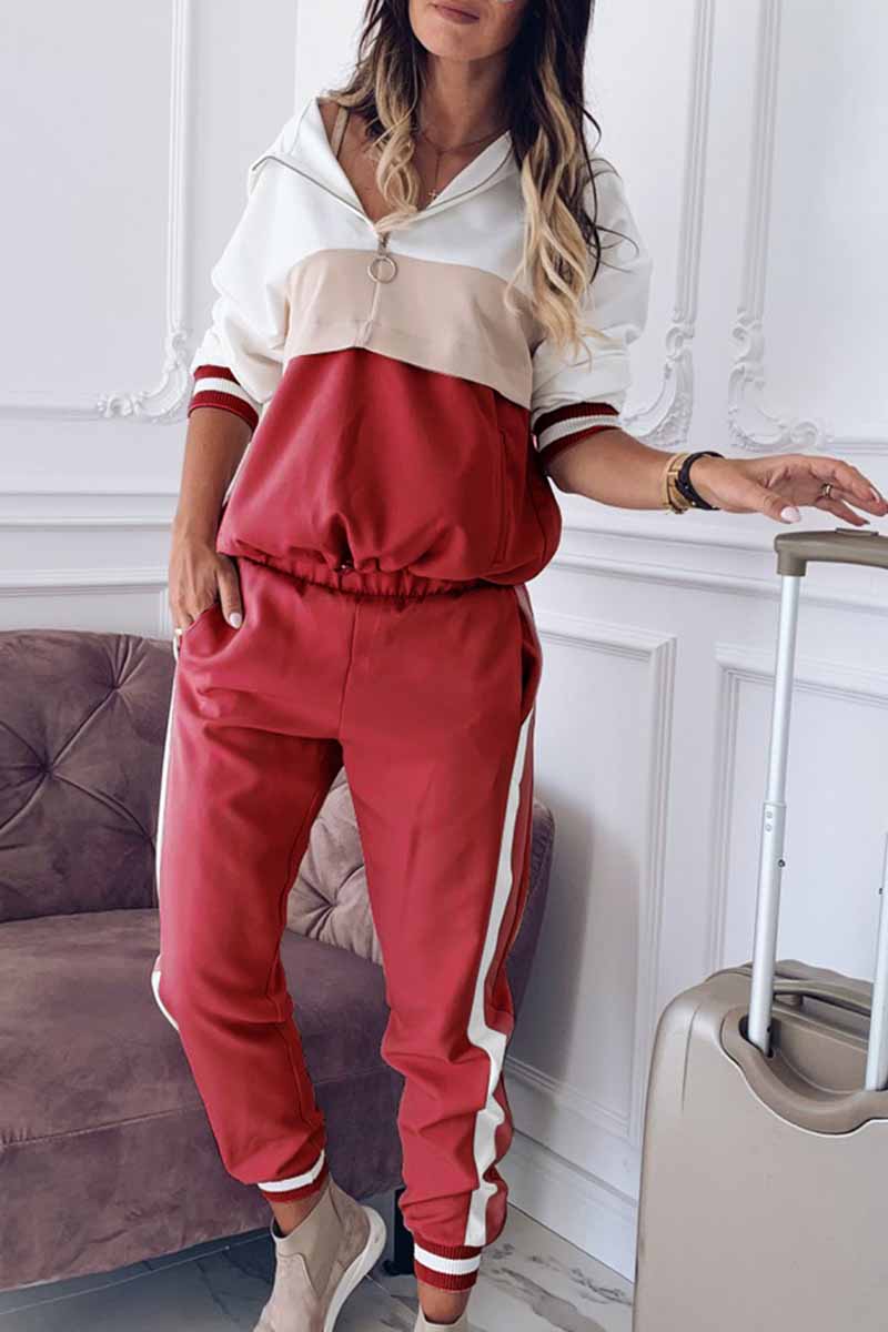 Kaynafashions - Elegant Solid Patchwork Hooded Collar Long Sleeve Two Pieces