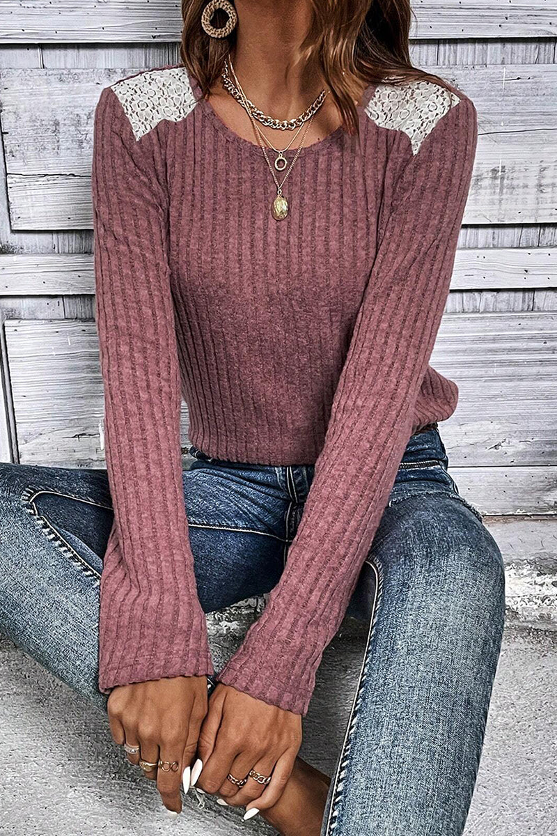 Kaynafashions - Casual Solid Lace O Neck Tops