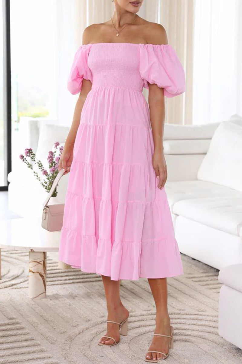 Kaynafashions - Casual Simplicity Solid Backless Off the Shoulder A Line Dresses(6 Colors)