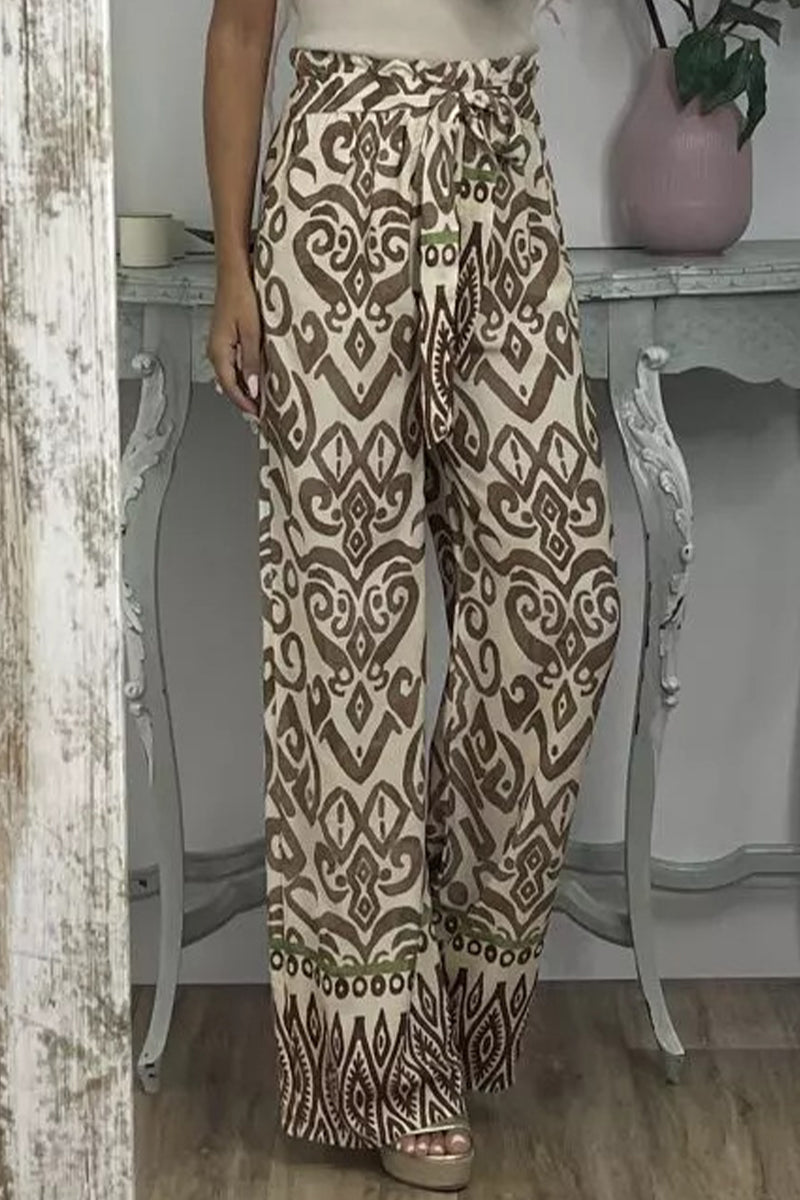 Kaynafashions - Casual Print Frenulum Loose Straight Full Print Bottoms(3 Colors)