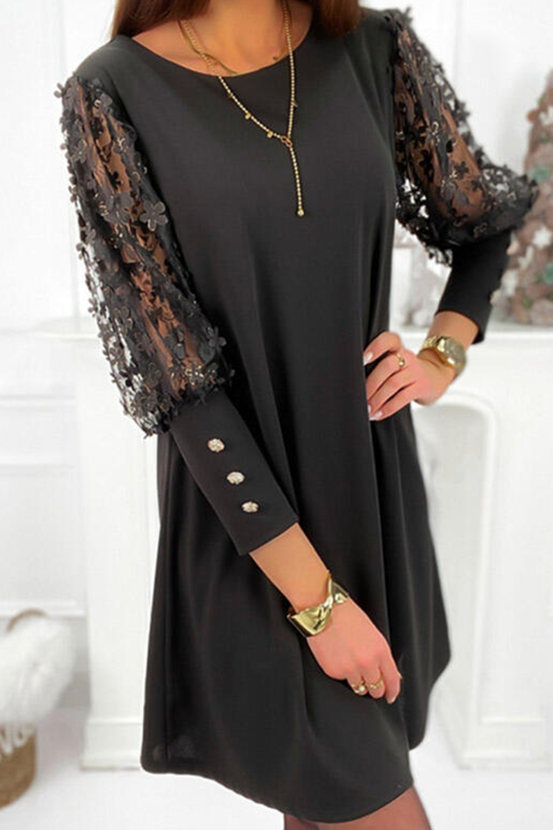 Kaynafashions - Casual Solid Patchwork Mesh Straight Dresses