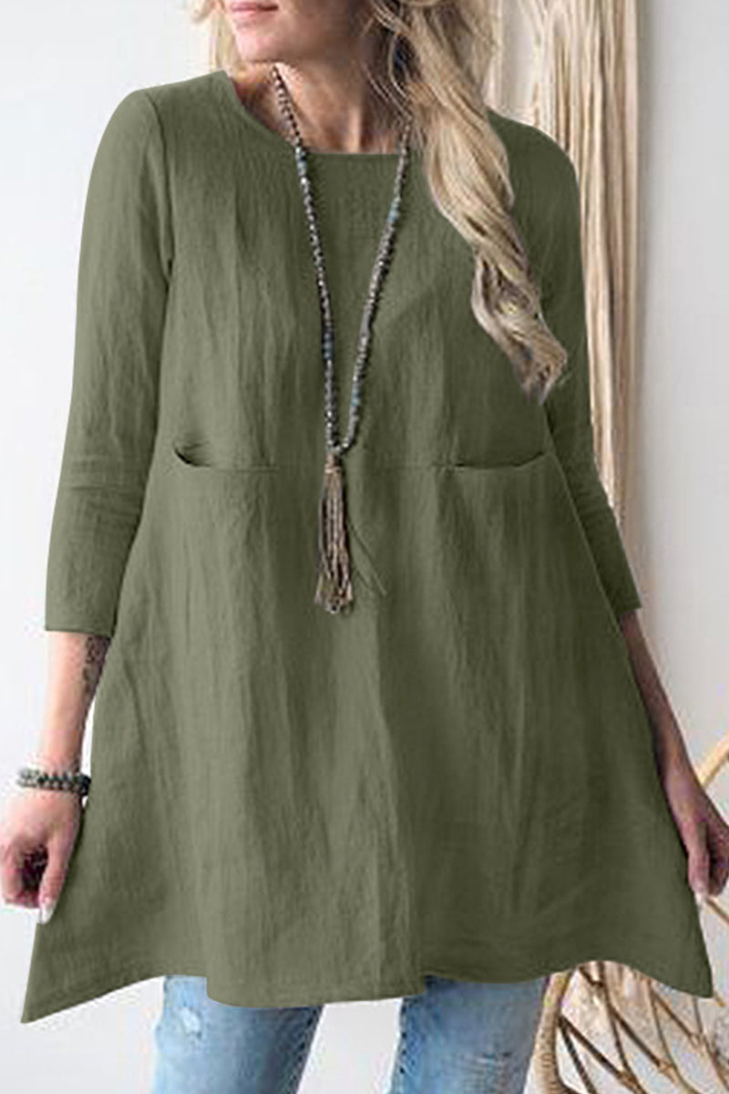 Kaynafashions - Casual Solid Pocket O Neck A Line Dresses