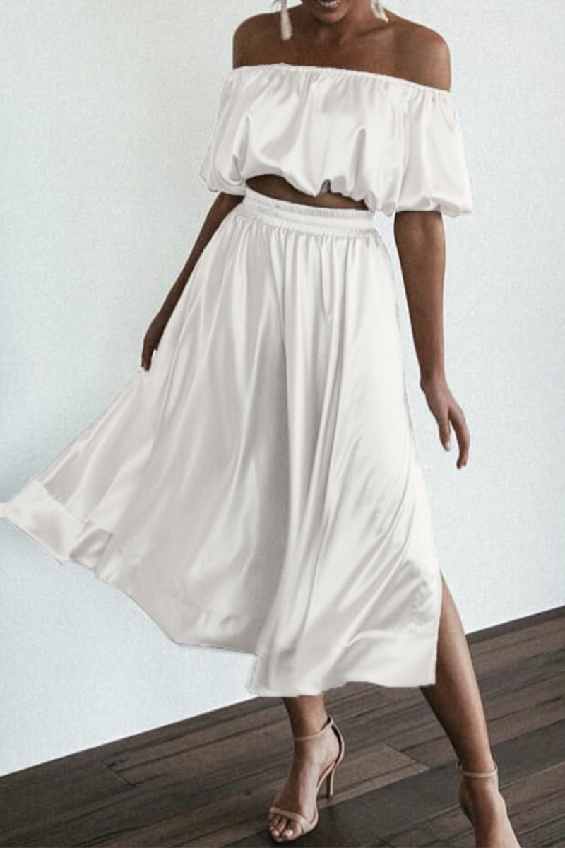 Kaynafashions - Elegant Solid Fold Asymmetrical Off the Shoulder Half Sleeve Two Pieces