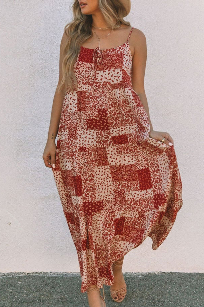 Kaynafashions - Casual Print Patchwork Spaghetti Strap Trumpet Mermaid Dresses