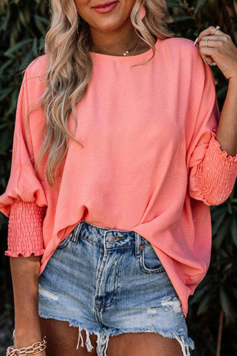 Kaynafashions - Fashion Casual Solid Smocking O Neck T-Shirts(3 Colors)