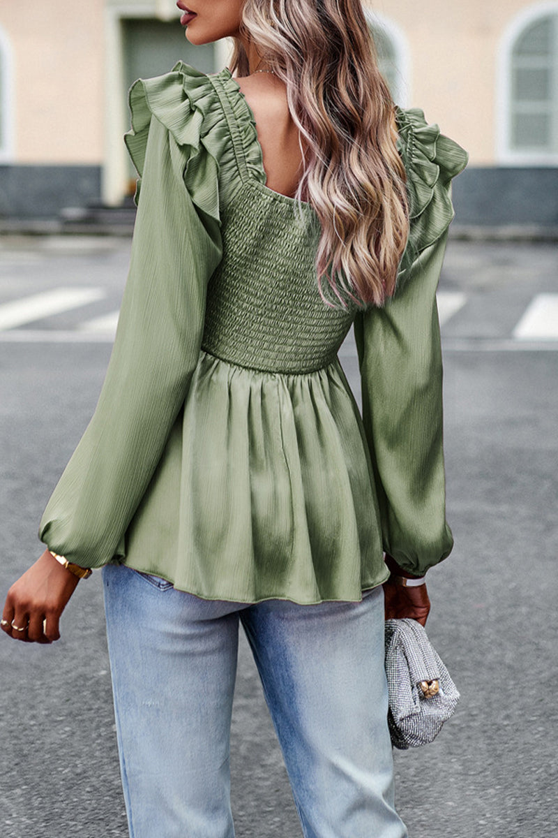 Kaynafashions - Sweet Elegant Solid Fold Stringy Selvedge Square Collar Tops