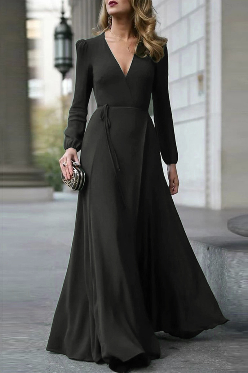 Kaynafashions - Casual Solid Patchwork V Neck Cake Skirt Dresses(3 colors)