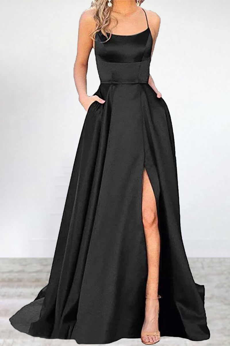Kaynafashions - Sexy Formal Solid High Opening U Neck Evening Dress Dresses(16 Colors)