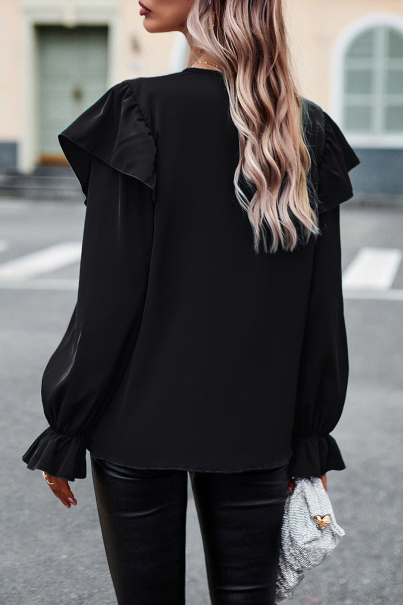 Kaynafashions - Elegant Solid Patchwork V Neck Tops