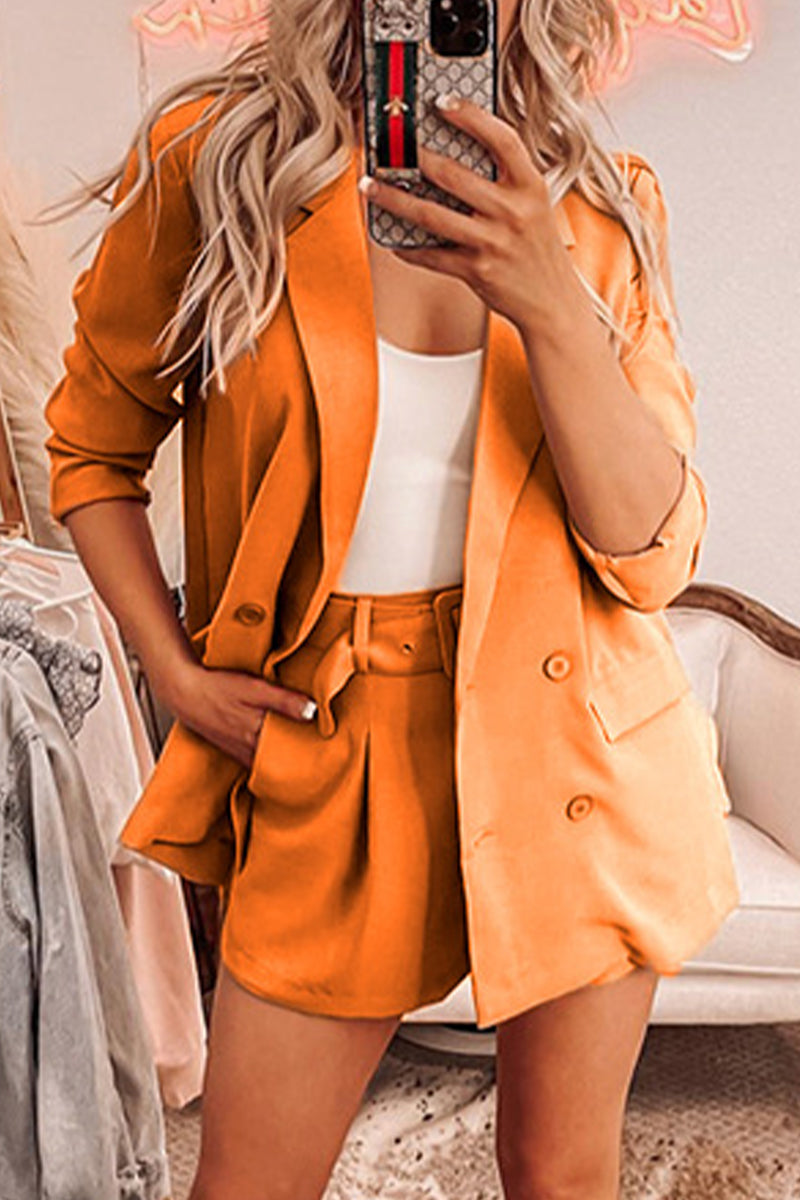 Kaynafashions - Casual Simplicity Solid Turndown Collar Long Sleeve Two Pieces(5 Colors)