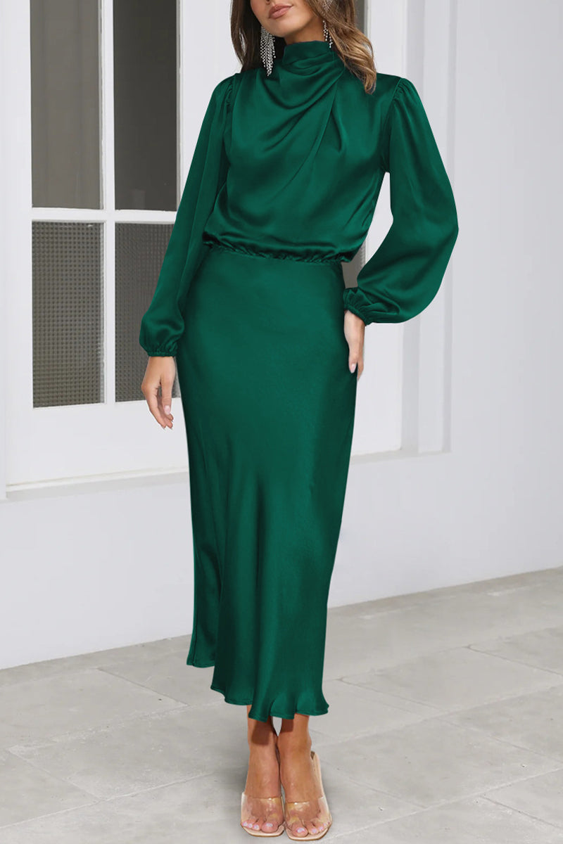 Kaynafashions - Elegant Solid Fold Half A Turtleneck Dresses