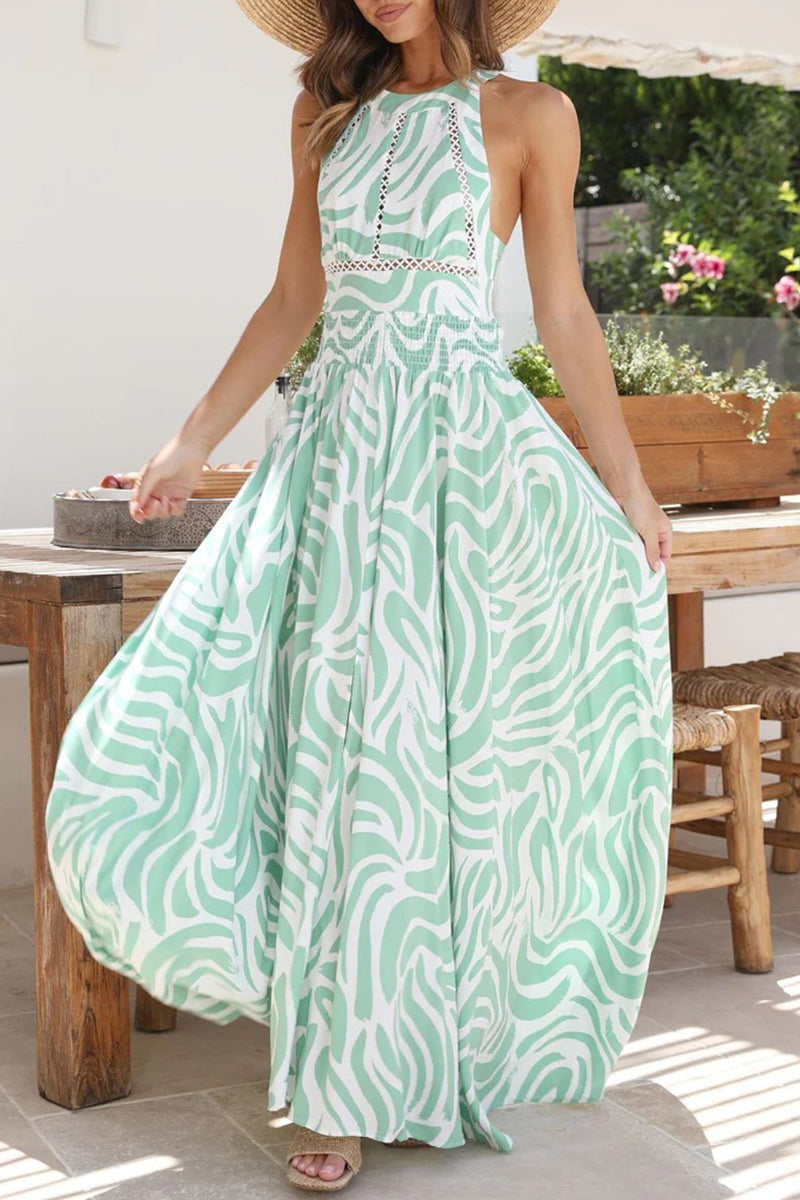 Kaynafashions - Sweet Elegant Geometric Lace Frenulum Halter Waist Skirt Dresses