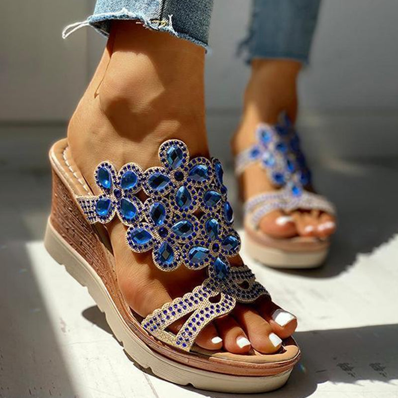 Kaynafashions - Casual Rhinestone Opend Wedges Shoes