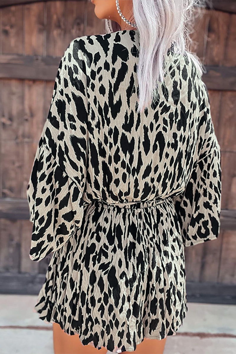 Kaynafashions - Casual College Leopard Printing V Neck Loose Jumpsuits