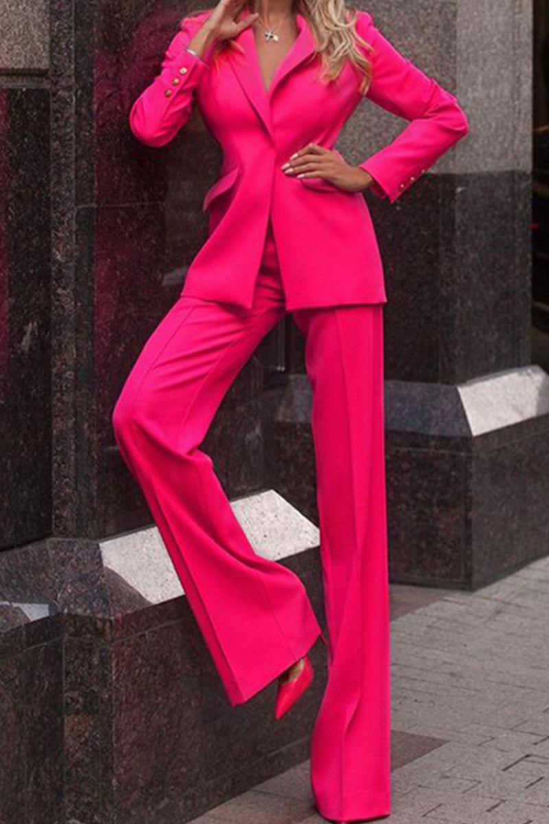 Kaynafashions - Work Elegant Solid Patchwork Turn-back Collar Long Sleeve Two Pieces(4 Colors)