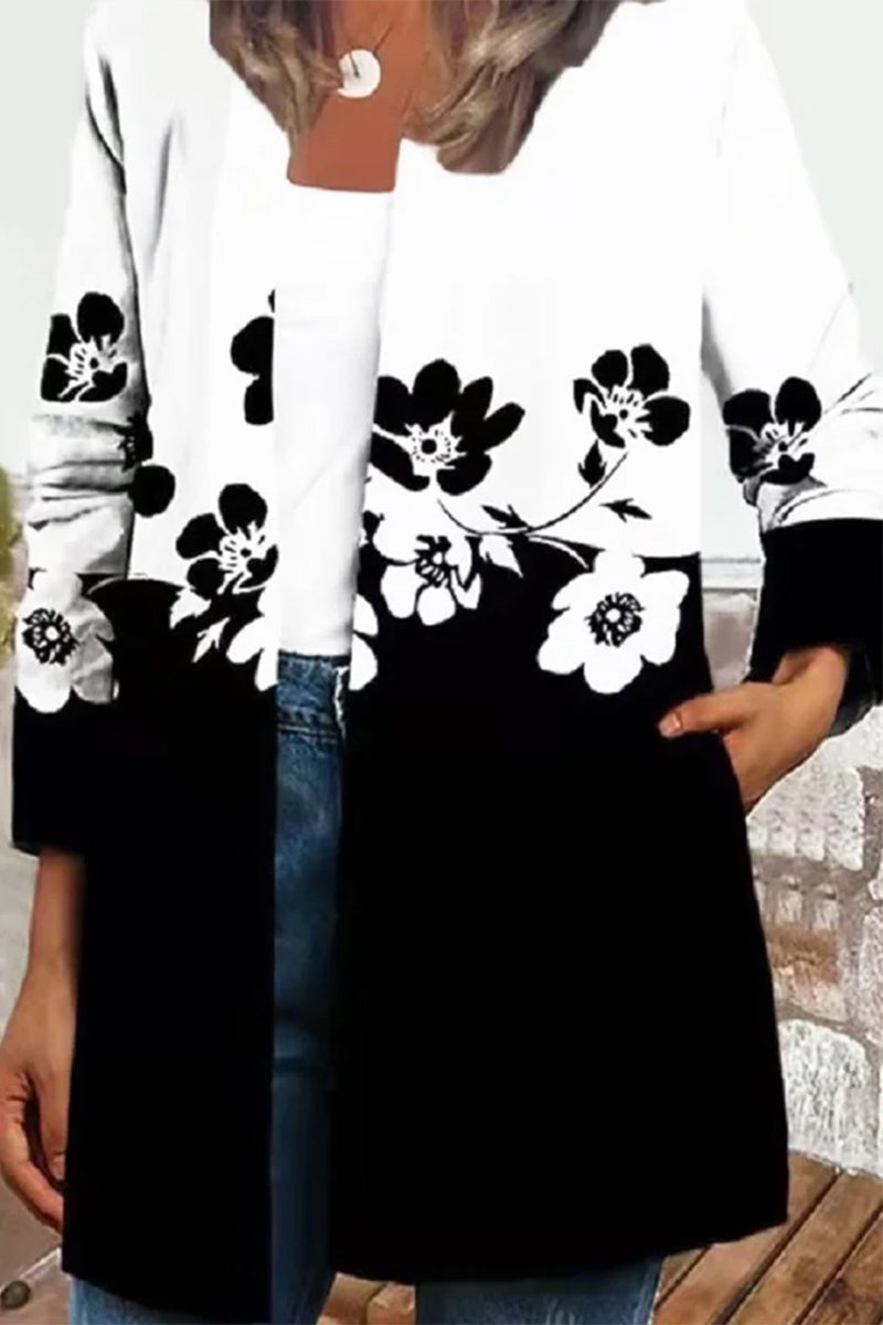 Kaynafashions - Casual Print Pocket O Neck Outerwear