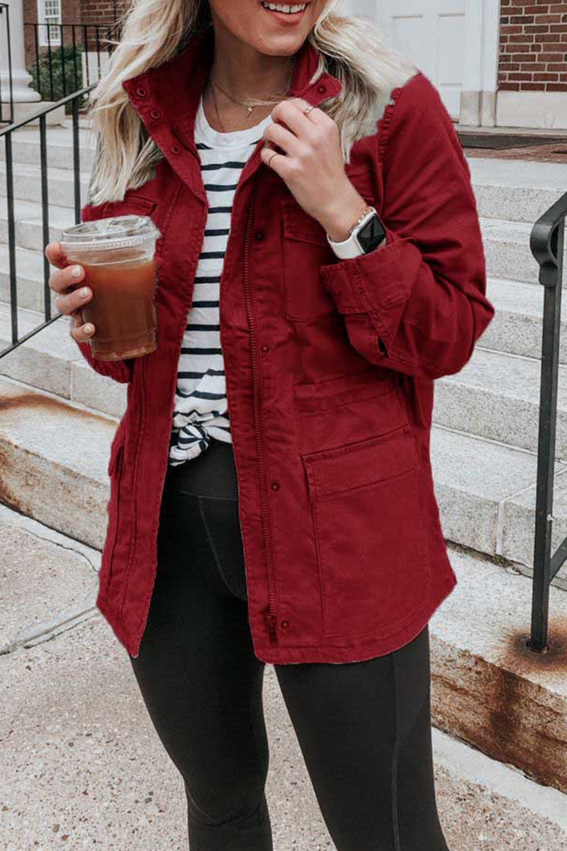 Kaynafashions - Casual Solid Patchwork Turndown Collar Outerwear