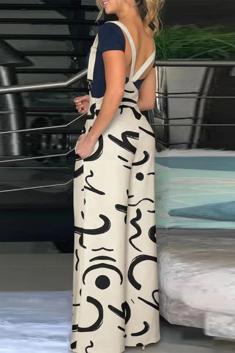 Kaynafashions - Casual Geometric Print Patchwork Loose Jumpsuits