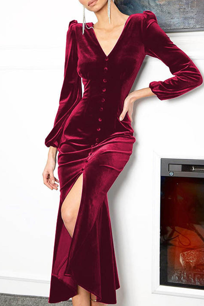 Kaynafashions - Elegant College Solid Solid Color V Neck Wrapped Skirt Dresses