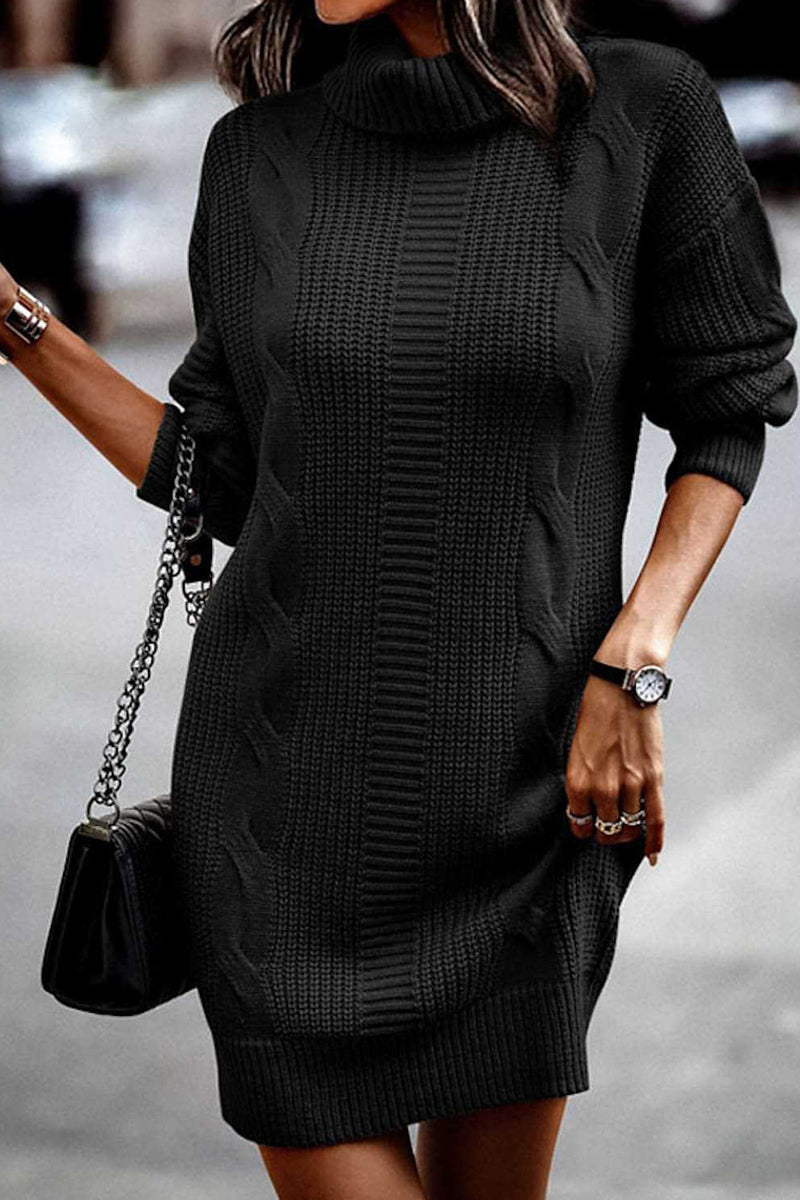 Kaynafashions - Casual Solid Make Old Turtleneck Long Sleeve Dresses