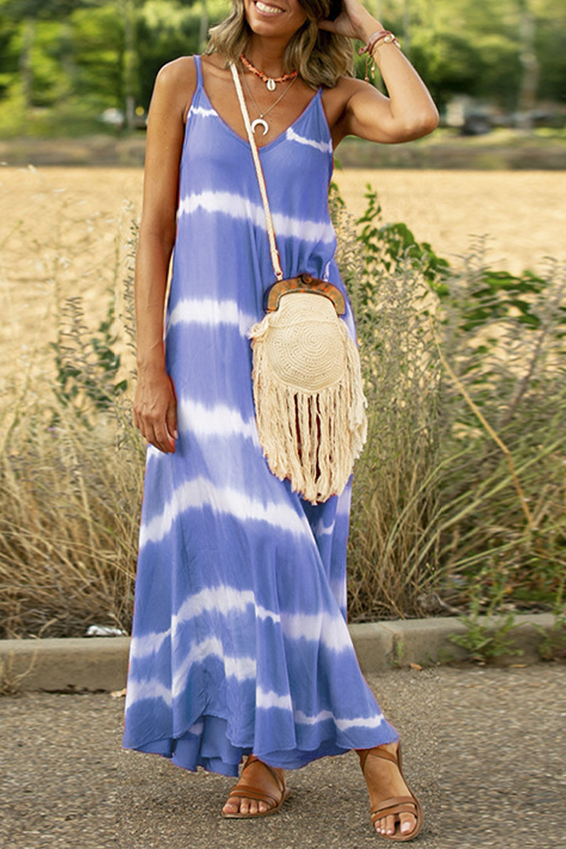 Kaynafashions - Casual Print Patchwork Spaghetti Strap Cake Skirt Dresses(6 colors)