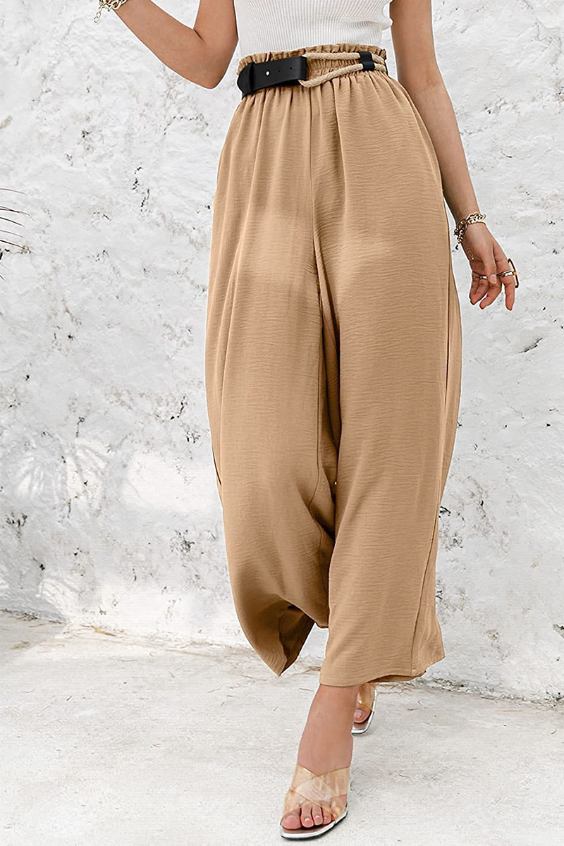 Kaynafashions - Casual Solid Patchwork Loose High Waist Wide Leg Solid Color Bottoms(10 colors)