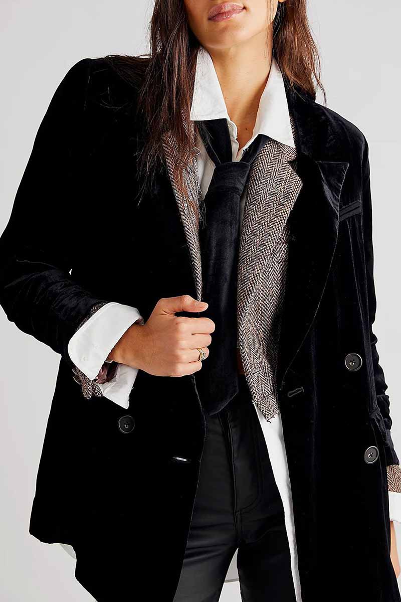 Kaynafashions - Elegant Solid Patchwork Turn-back Collar Outerwear