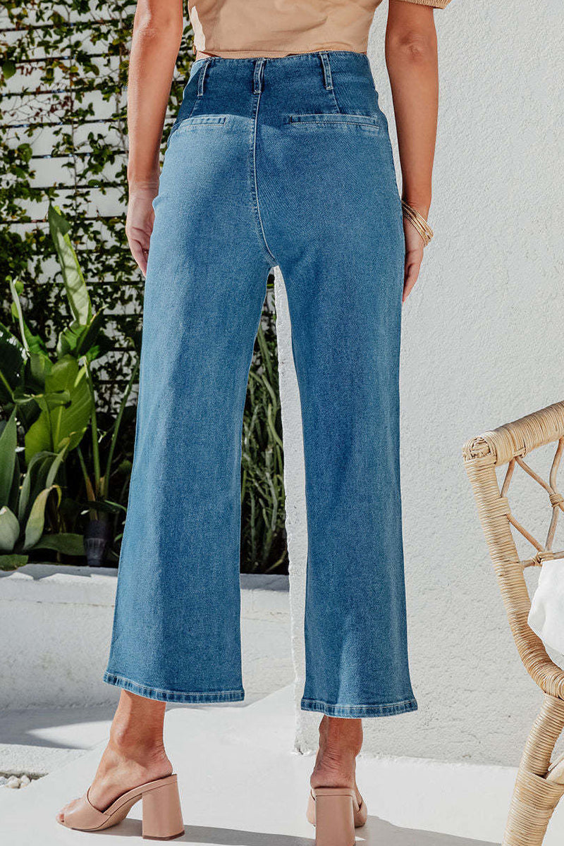 Kaynafashions - Casual Street Solid Pocket Buckle Loose Denim Jeans