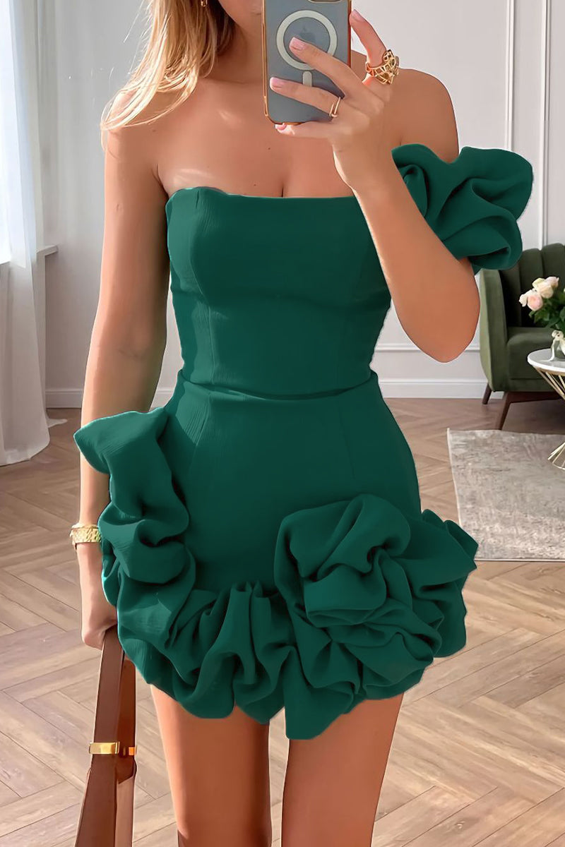 Kaynafashions - Sexy Solid Fold Asymmetrical One Shoulder Bud Dresses