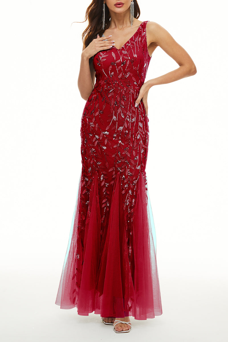Kaynafashions - Elegant Formal Patchwork Embroidered V Neck Evening Dress Dresses(10 Colors)
