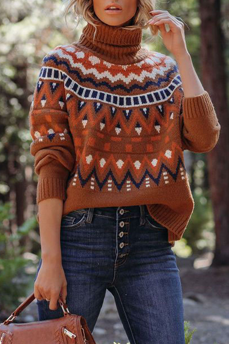 Kaynafashions - Street Plaid Striped Printing Turtleneck Sweaters(4 Colors)