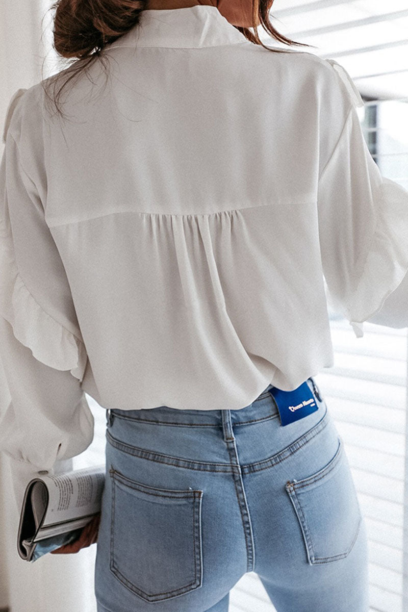 Kaynafashions - Fashion Street Solid Patchwork Frenulum Turndown Collar Tops