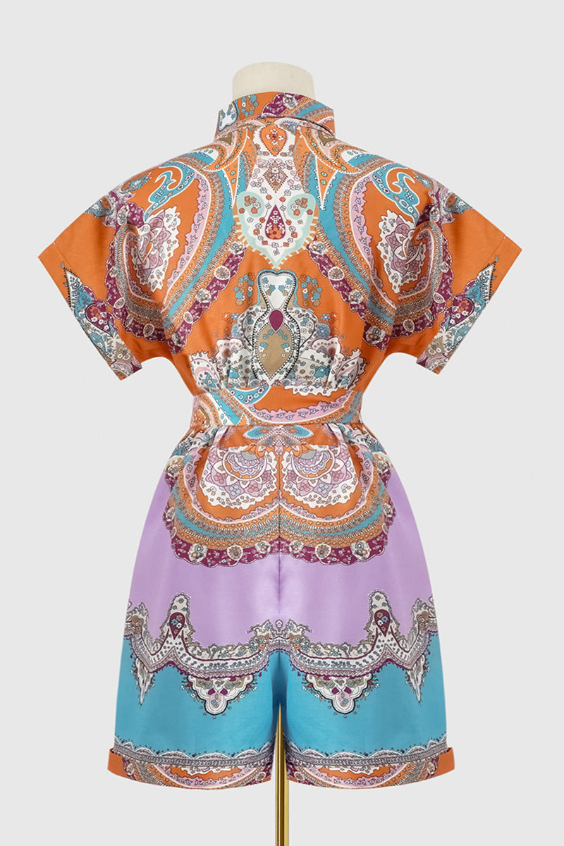 Kaynafashions - Casual College National Totem Print Patchwork Frenulum O Neck Loose Jumpsuits(3 Colors)