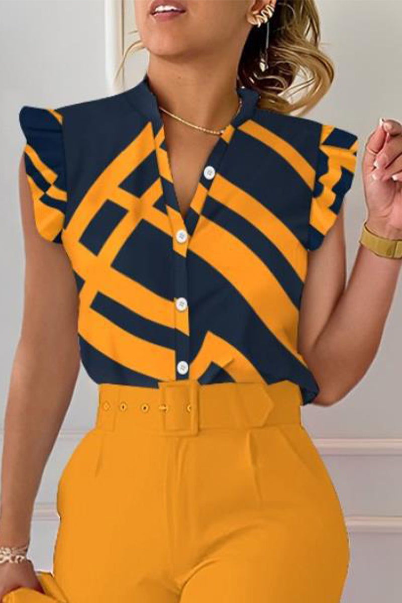 Kaynafashions - Celebrities Elegant Print Patchwork V Neck Tops