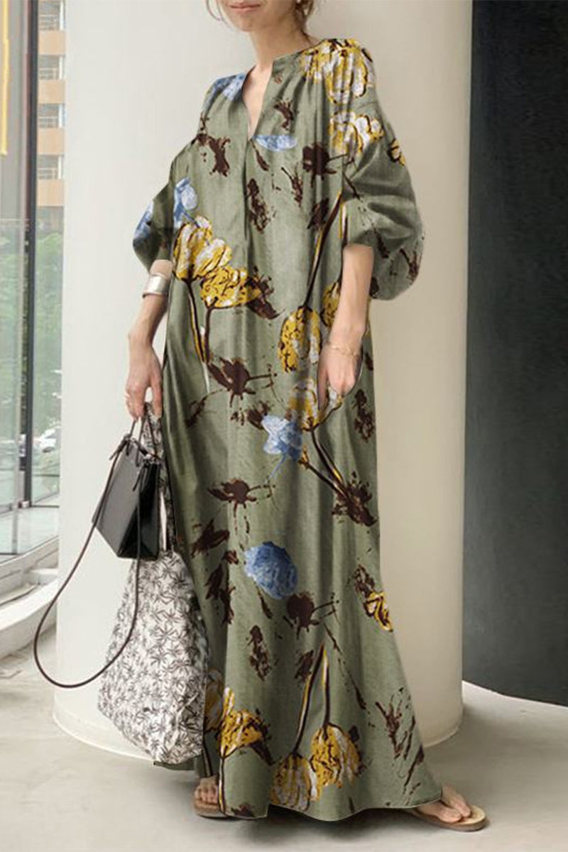 Kaynafashions - Casual College Print Patchwork V Neck Printed Dress Dresses