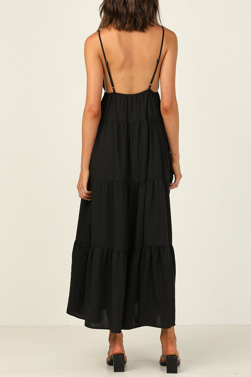 Kaynafashions - Casual Solid Patchwork Spaghetti Strap Waist Skirt Dresses