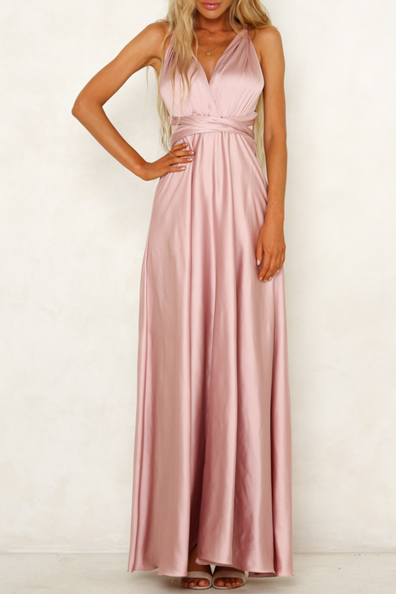 Kaynafashions - Celebrities Elegant Solid Backless Strap Design V Neck Evening Dress Dresses