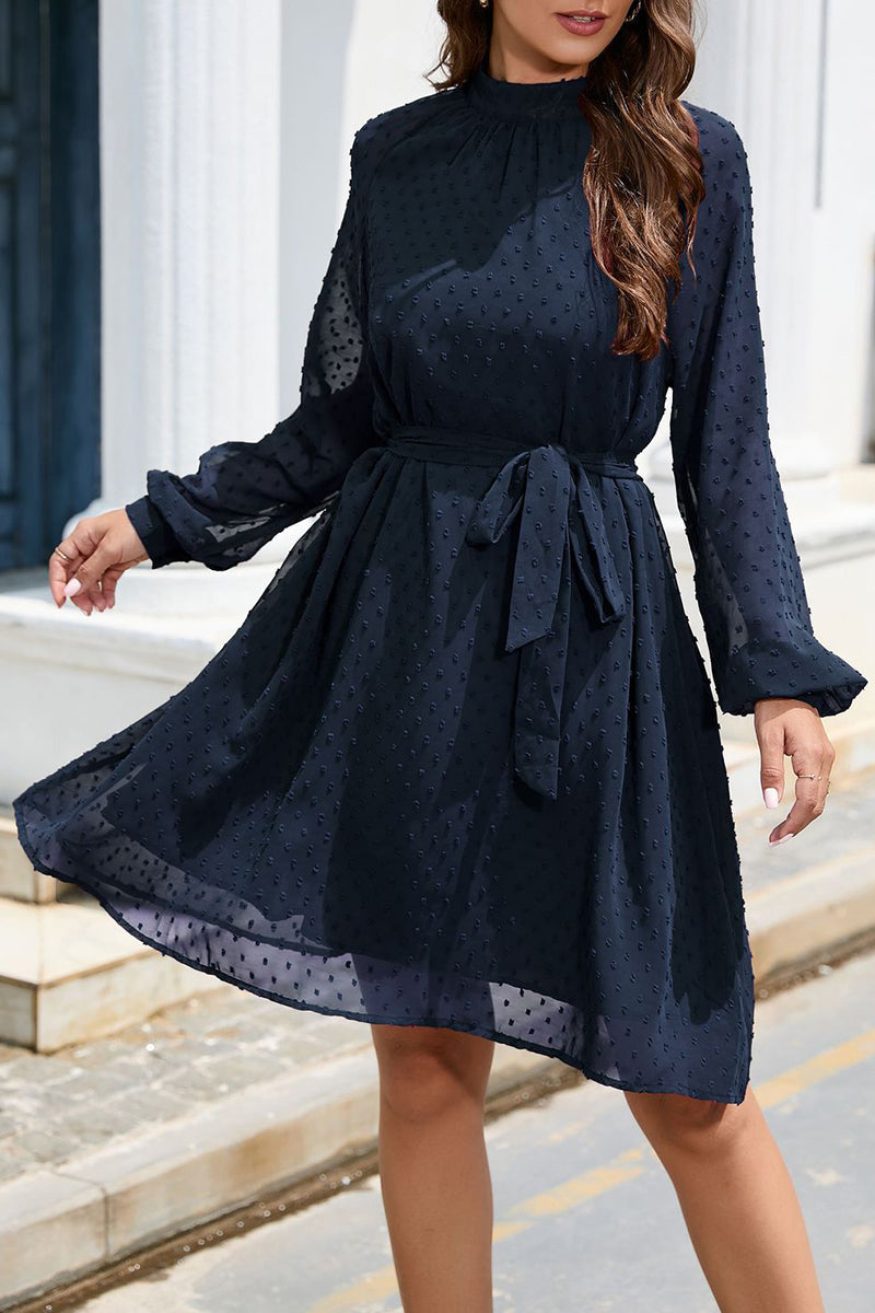 Kaynafashions - Elegant Solid Frenulum Turtleneck A Line Dresses