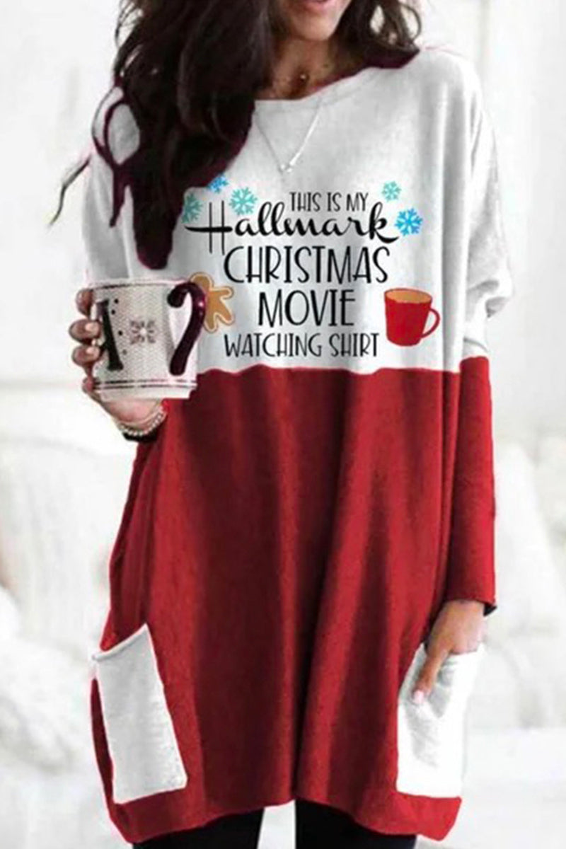 Kaynafashions - Casual Print Pocket O Neck Long Sleeve Dresses