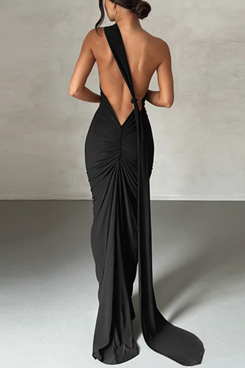 Kaynafashions - Sexy Solid Backless Halter One Step Skirt Dresses