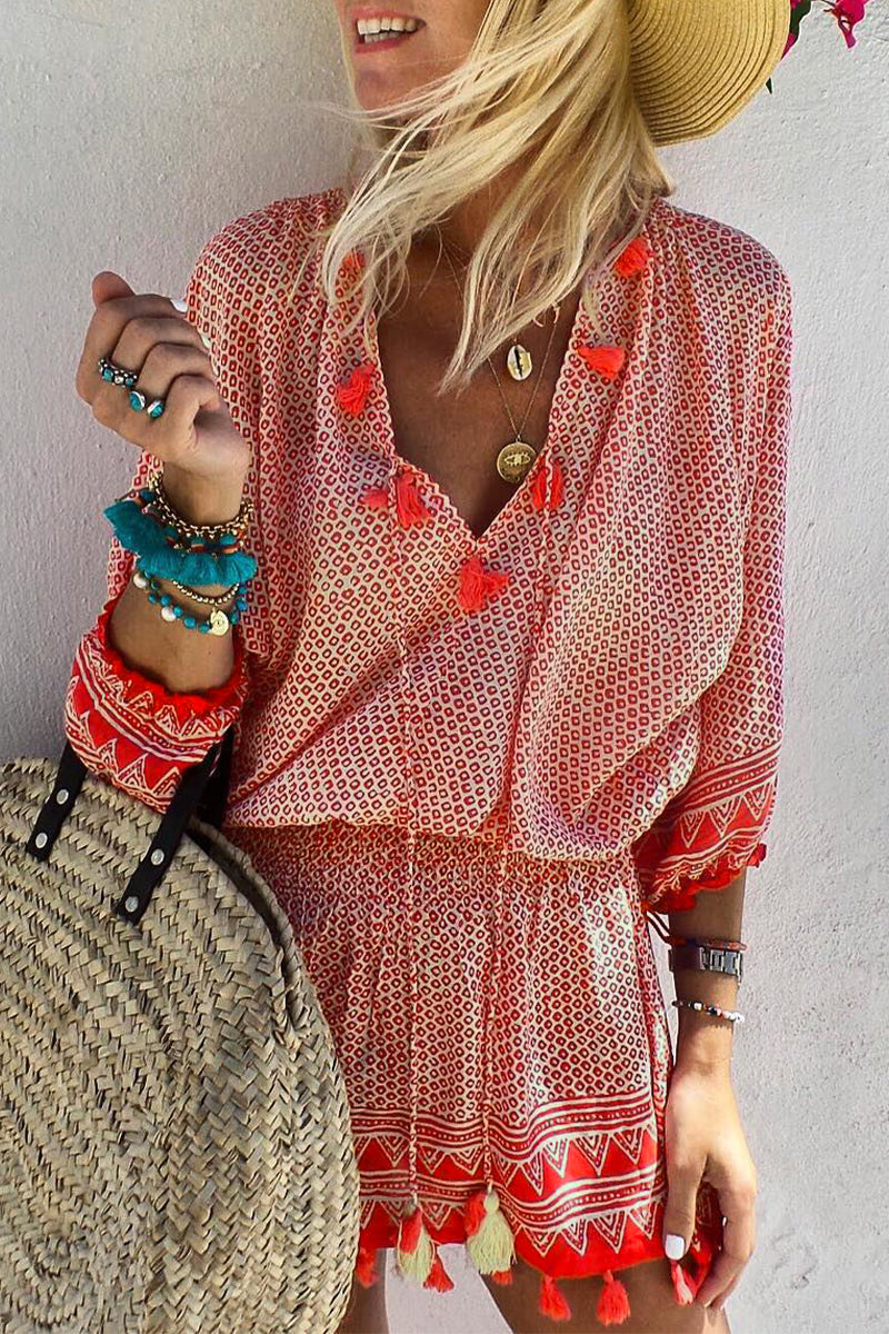 Kaynafashions - College Vacation Solid Patchwork V Neck A Line Dresses