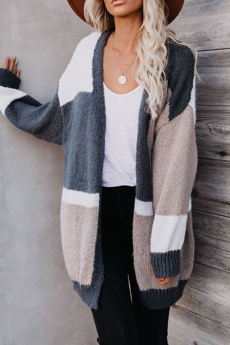 Kaynafashions - Casual Color Lump Patchwork V Neck Tops