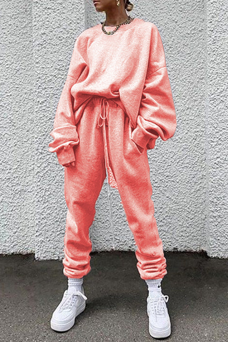 Kaynafashions - Casual Solid Pocket O Neck Long Sleeve Two Pieces