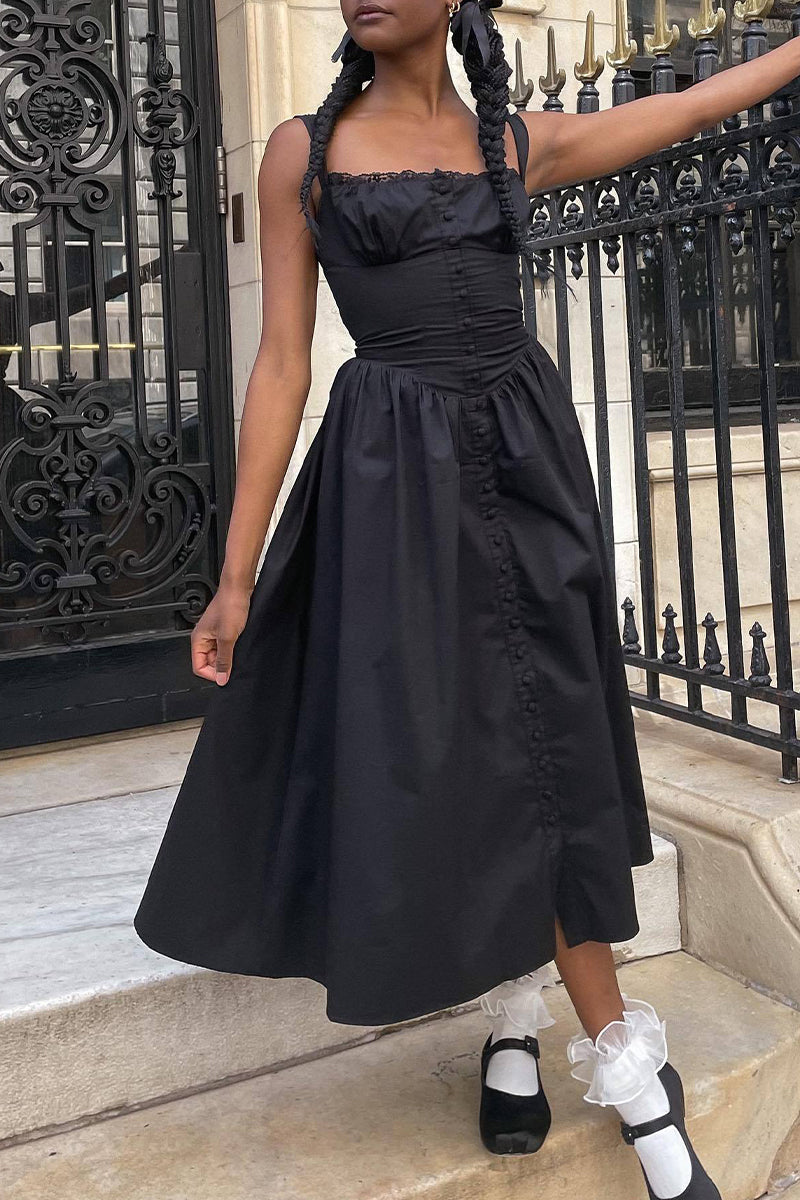Kaynafashions - Elegant Solid Patchwork U Neck Sling Dress Dresses